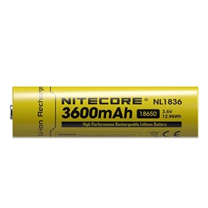 Nitecore Batteri NL1836 18650, Li-Ion 3,7V, 3600 mAh  med krets,